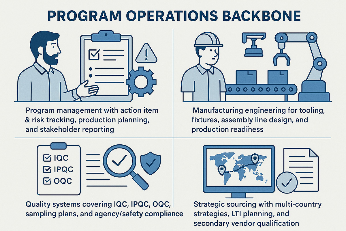 Program management, manufacturing operations, and quality matrix