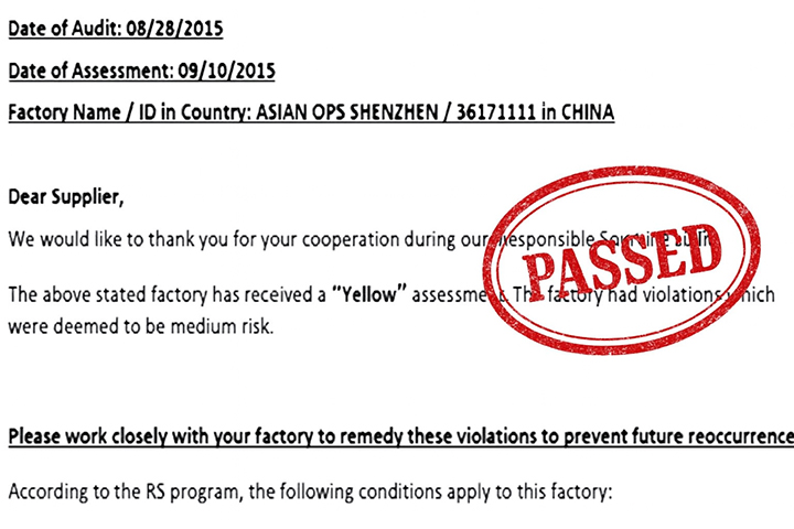 Passed Walmart Sourcing Audit